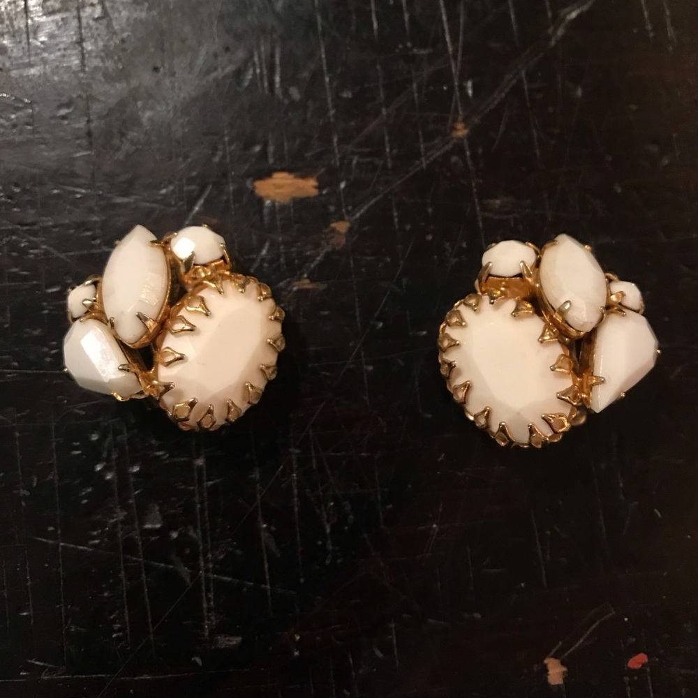 Vintage Milk Glass Clip On Earrings